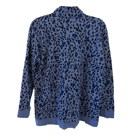 T by Talbots Blue Leopard Print Quarter Zip Pullover Sweatshirt Large Petite - Picture 5 of 8